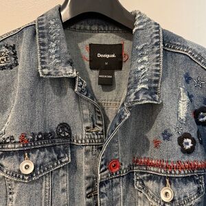 Desigual Blue Jean Jacket with Black and Red Accents
